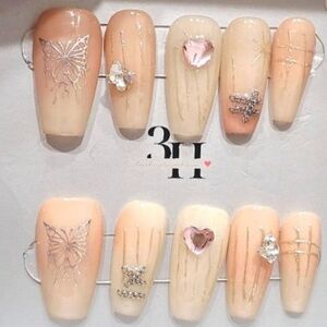 3H Handmade Butterfly 3D Heart Press-On Nails